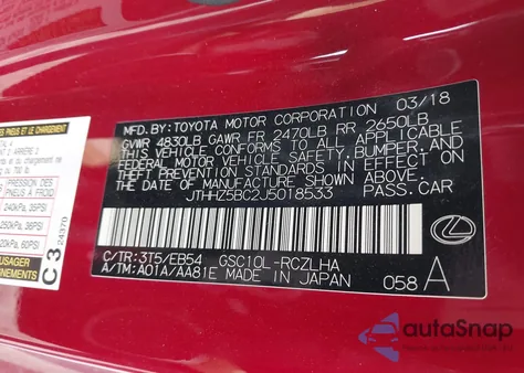 2018 Lexus Rc 350 z USA, uszkodzony, nr VIN JTHHZ5BC2J5018533